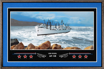 USS RIGEL AF 58 BOX FRAMED CANVAS ART BLUE
