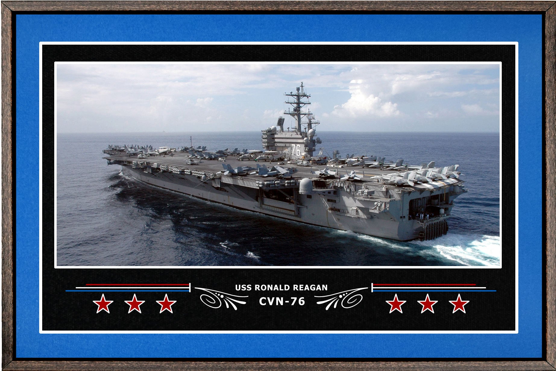 USS RONALD REAGAN CVN 76 BOX FRAMED CANVAS ART BLUE