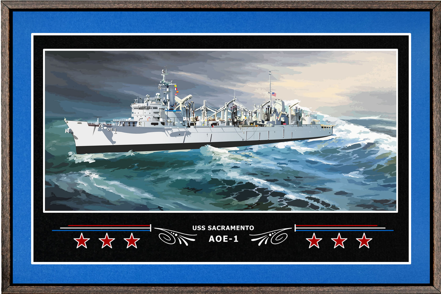 USS SACRAMENTO AOE 1 BOX FRAMED CANVAS ART BLUE