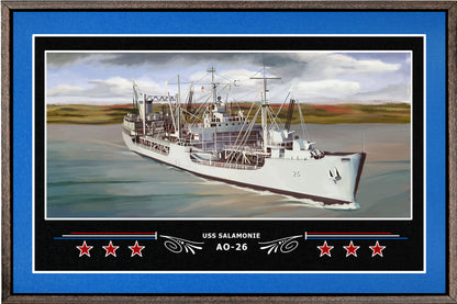 USS SALAMONIE AO 26 BOX FRAMED CANVAS ART BLUE