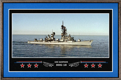 USS SAMPSON DDG 10 BOX FRAMED CANVAS ART BLUE