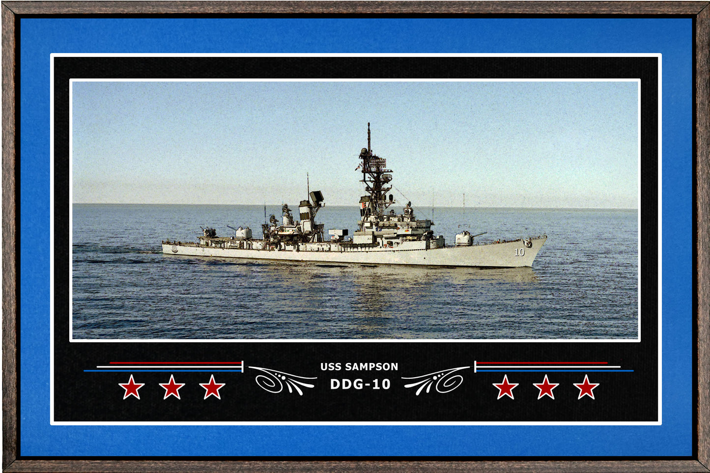 USS SAMPSON DDG 10 BOX FRAMED CANVAS ART BLUE