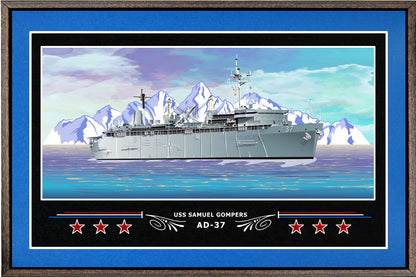 USS SAMUEL GOMPERS AD 37 BOX FRAMED CANVAS ART BLUE