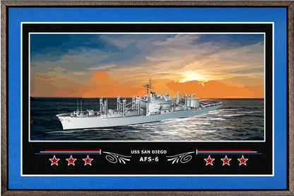 USS SAN DIEGO AFS 6 BOX FRAMED CANVAS ART BLUE