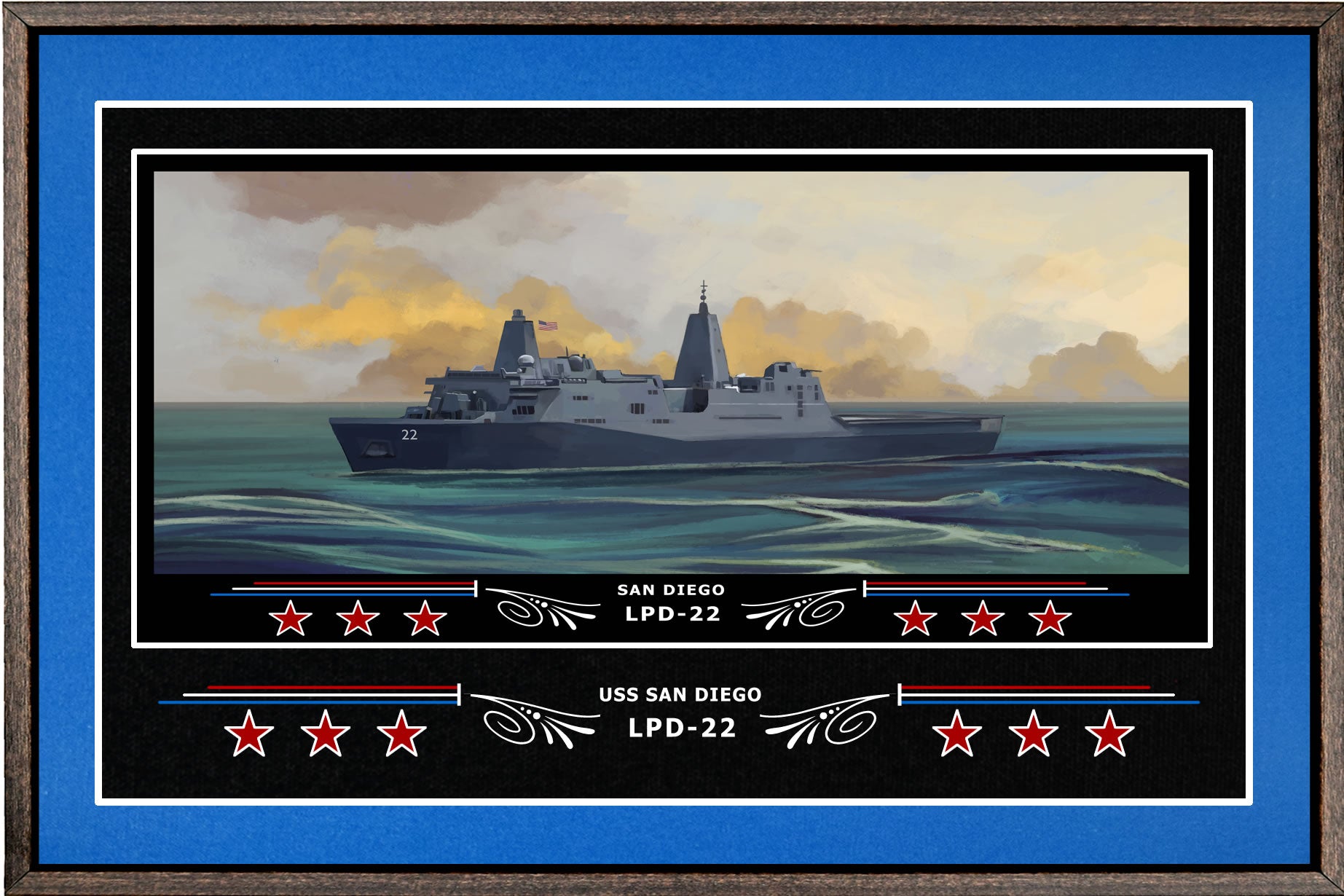USS SAN DIEGO LPD 22 BOX FRAMED CANVAS ART BLUE
