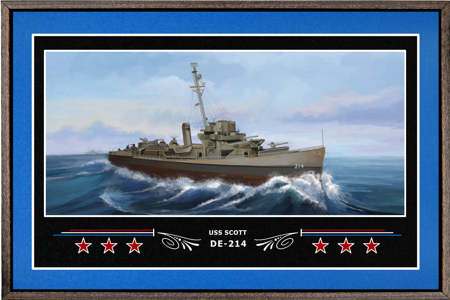 USS SCOTT DE 214 BOX FRAMED CANVAS ART BLUE