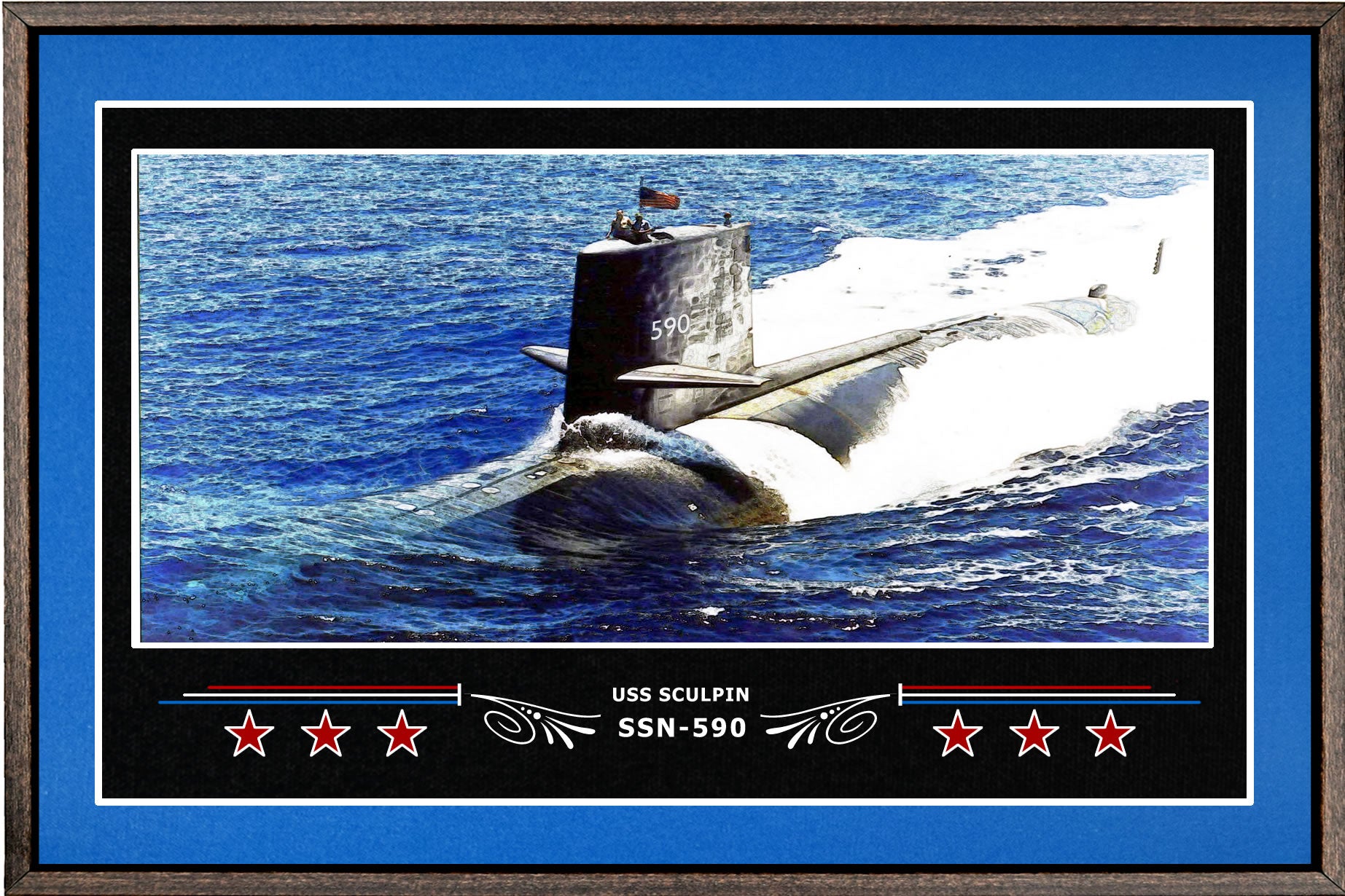 USS SCULPIN SSN 590 BOX FRAMED CANVAS ART BLUE