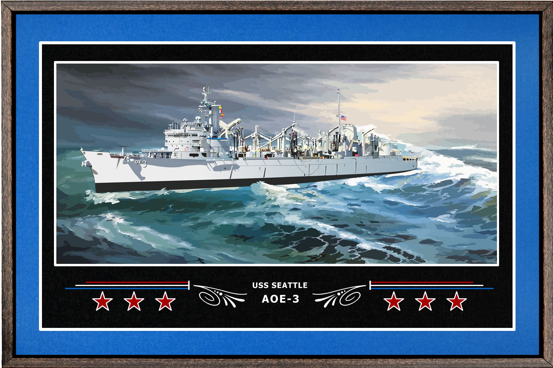 USS SEATTLE AOE 3 BOX FRAMED CANVAS ART BLUE