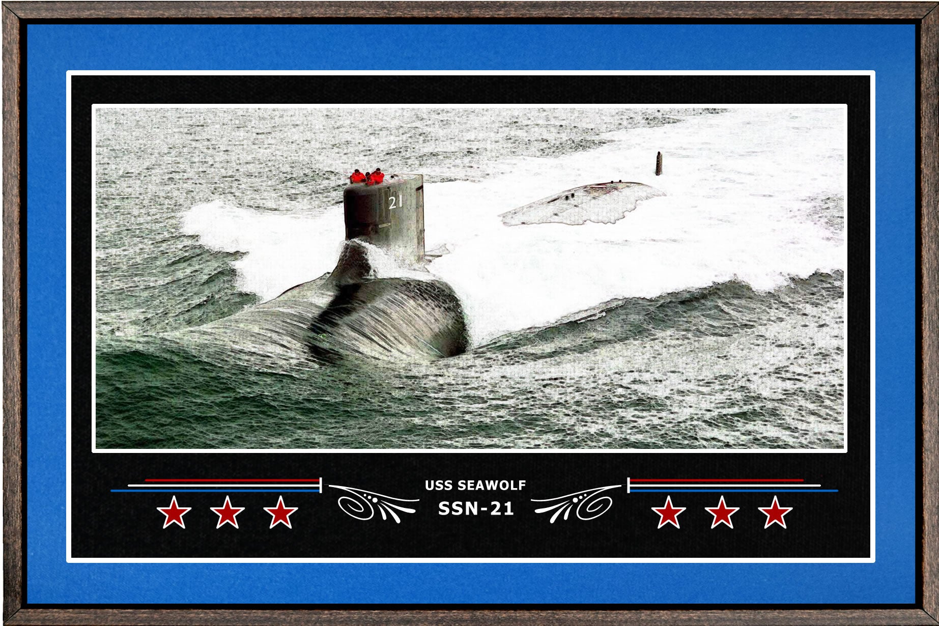 USS SEAWOLF SSN 21 BOX FRAMED CANVAS ART BLUE