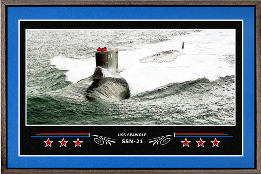 USS SEAWOLF SSN 21 BOX FRAMED CANVAS ART BLUE