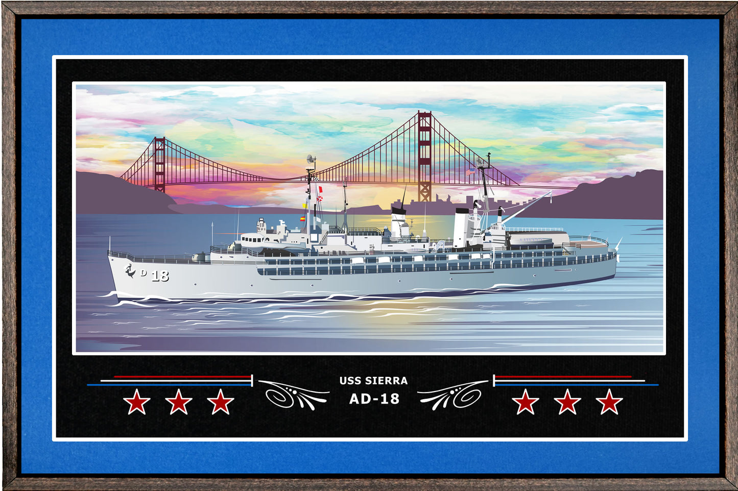 USS SIERRA AD 18 BOX FRAMED CANVAS ART BLUE