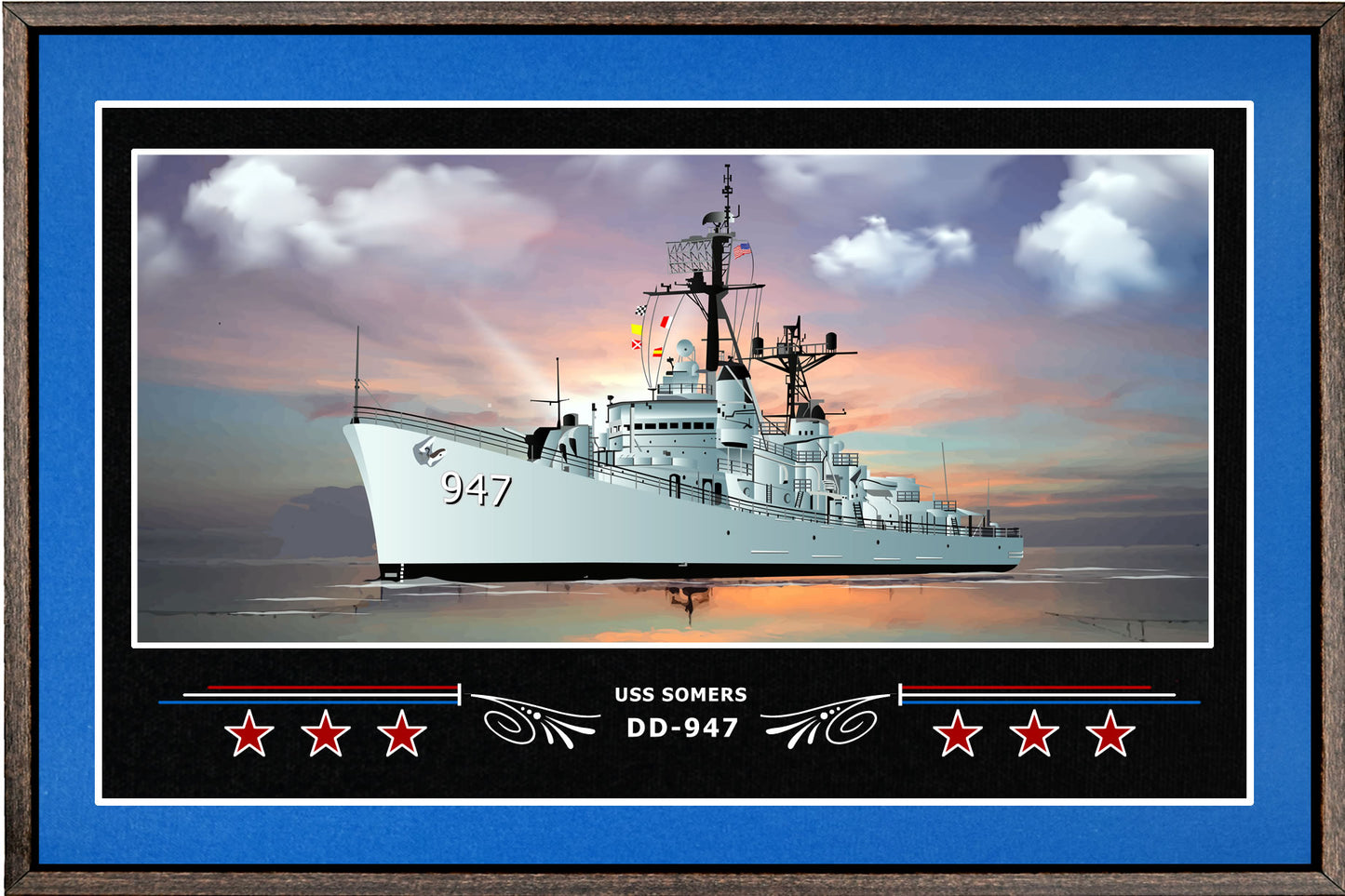 USS SOMERS DD 947 BOX FRAMED CANVAS ART BLUE