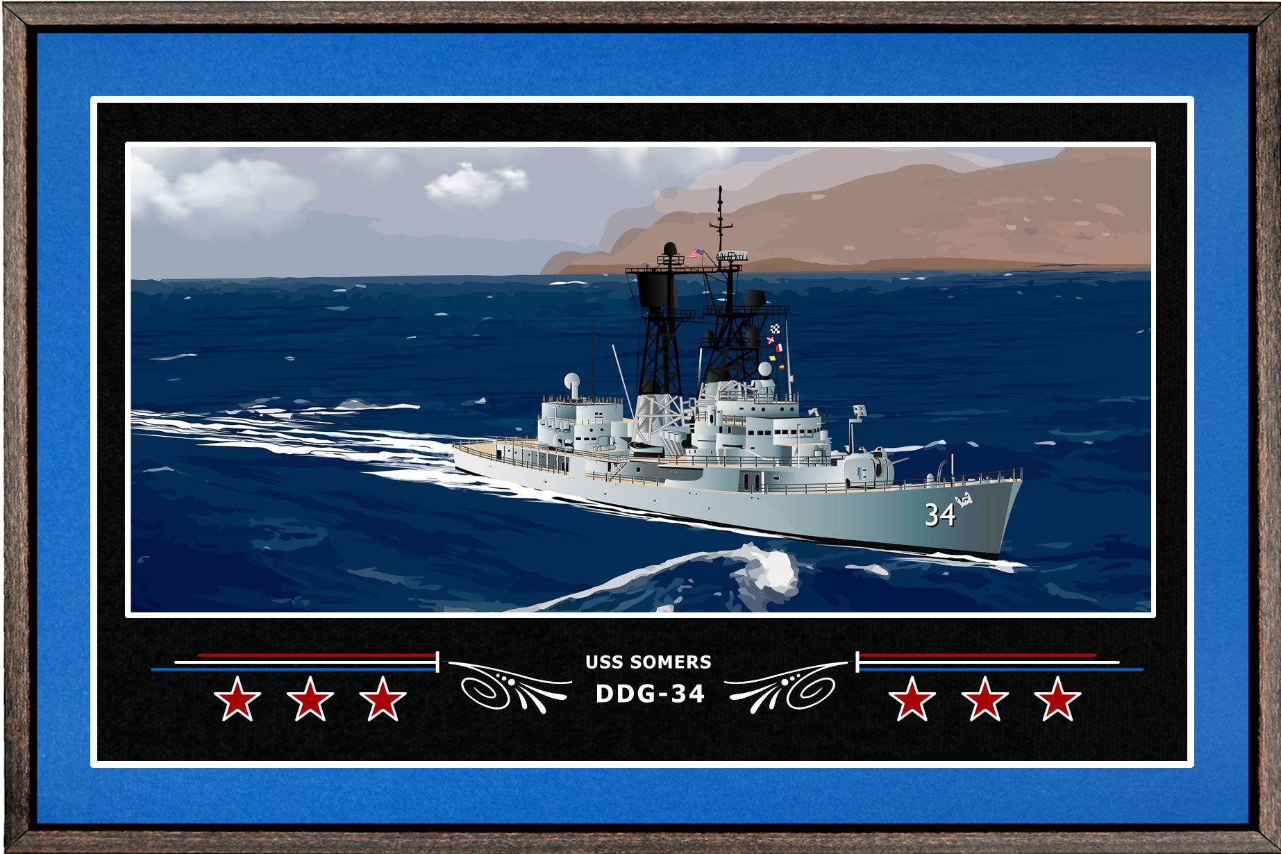 USS SOMERS DDG 34 BOX FRAMED CANVAS ART BLUE