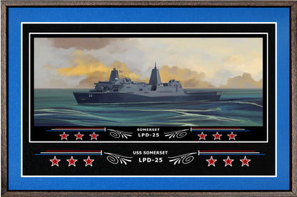 USS SOMERSET LPD 25 BOX FRAMED CANVAS ART BLUE