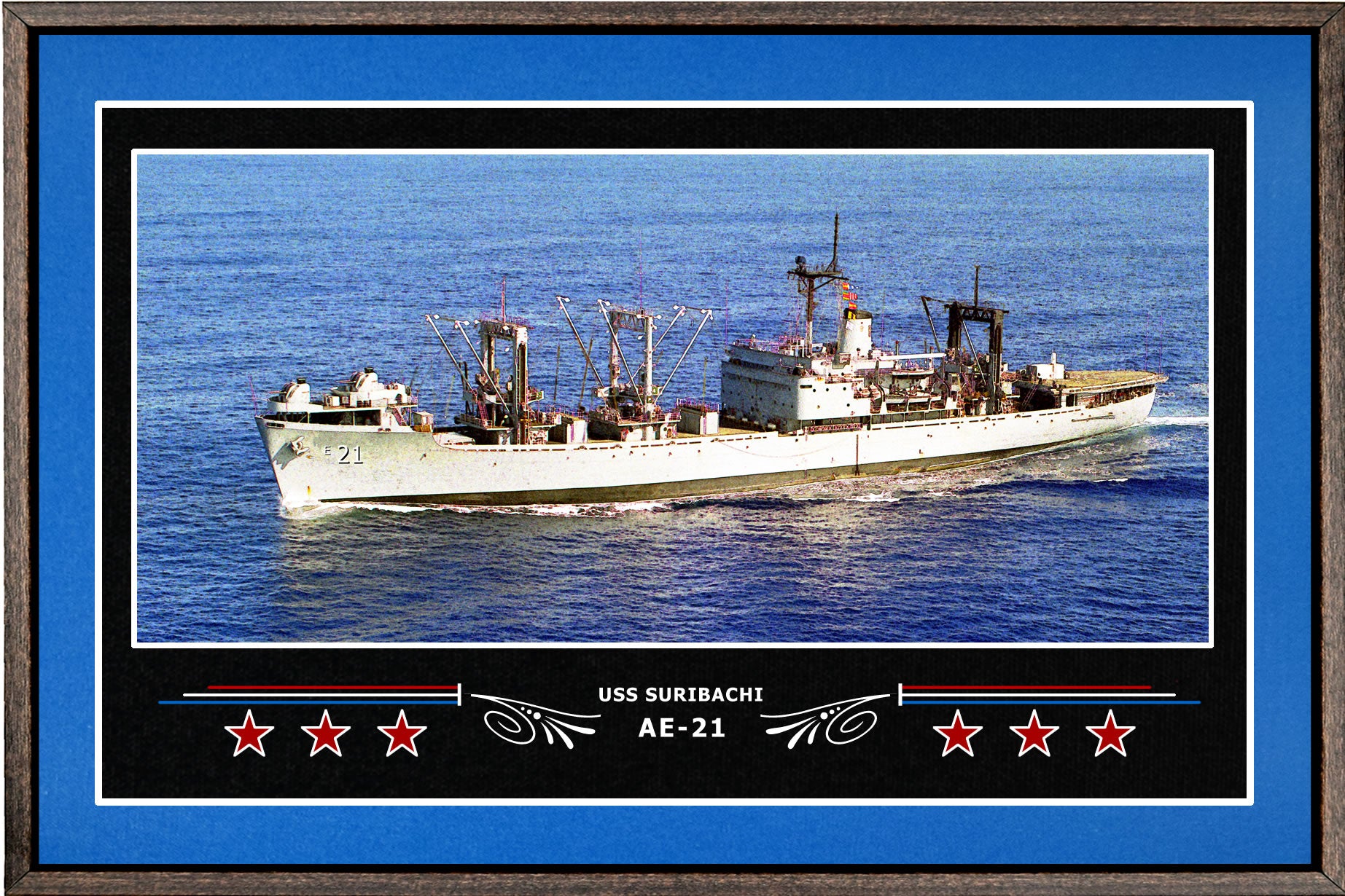 USS SURIBACHI AE 21 BOX FRAMED CANVAS ART BLUE