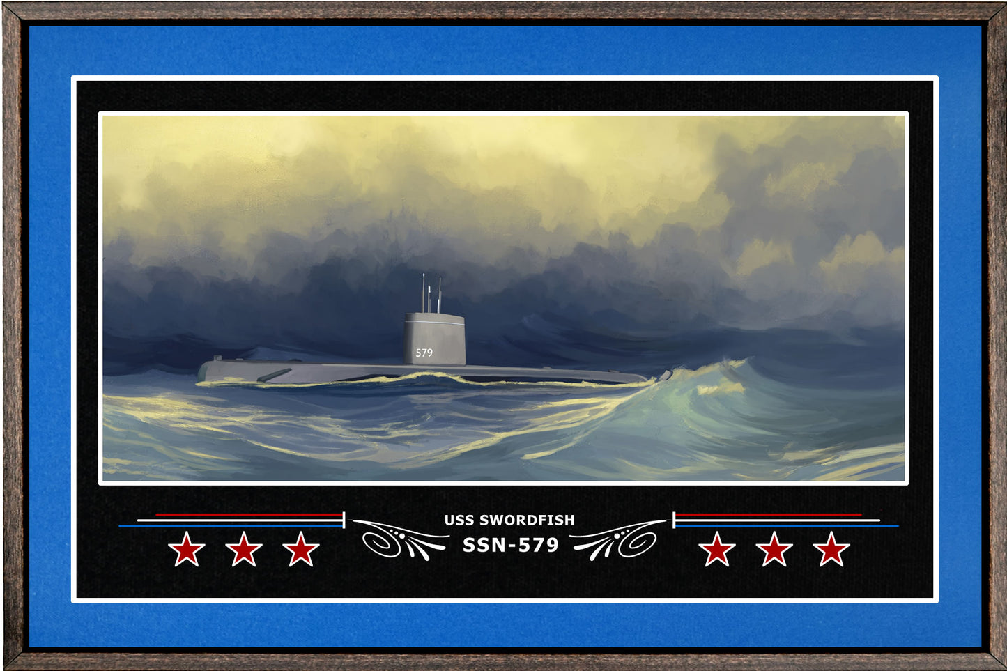 USS SWORDFISH SSN 579 BOX FRAMED CANVAS ART BLUE