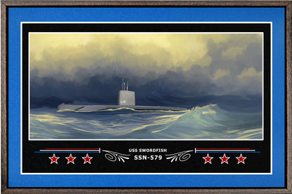USS SWORDFISH SSN 579 BOX FRAMED CANVAS ART BLUE