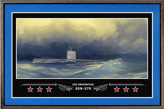 USS SWORDFISH SSN 579 BOX FRAMED CANVAS ART BLUE