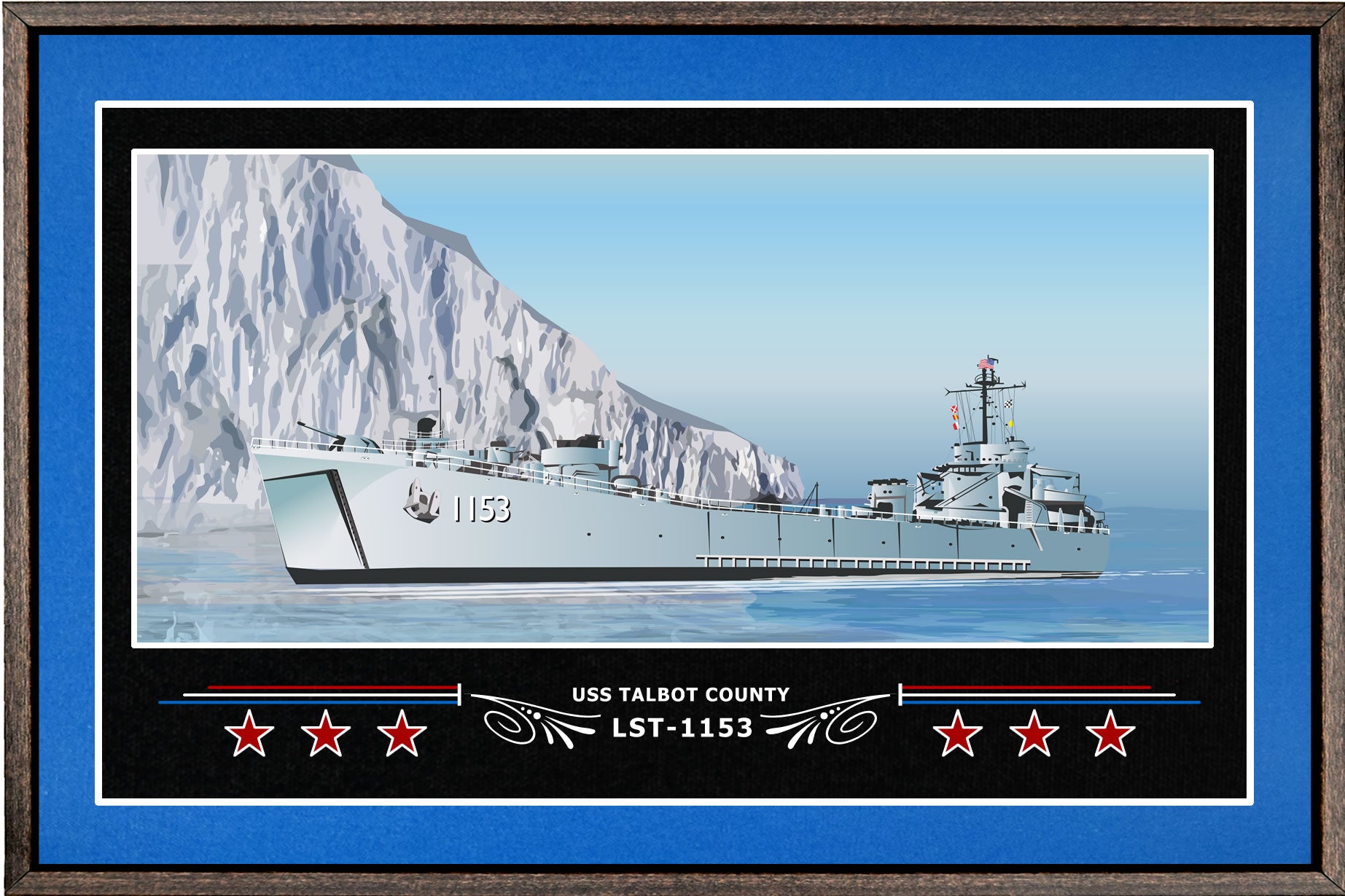 USS TALBOT COUNTY LST 1153 BOX FRAMED CANVAS ART BLUE