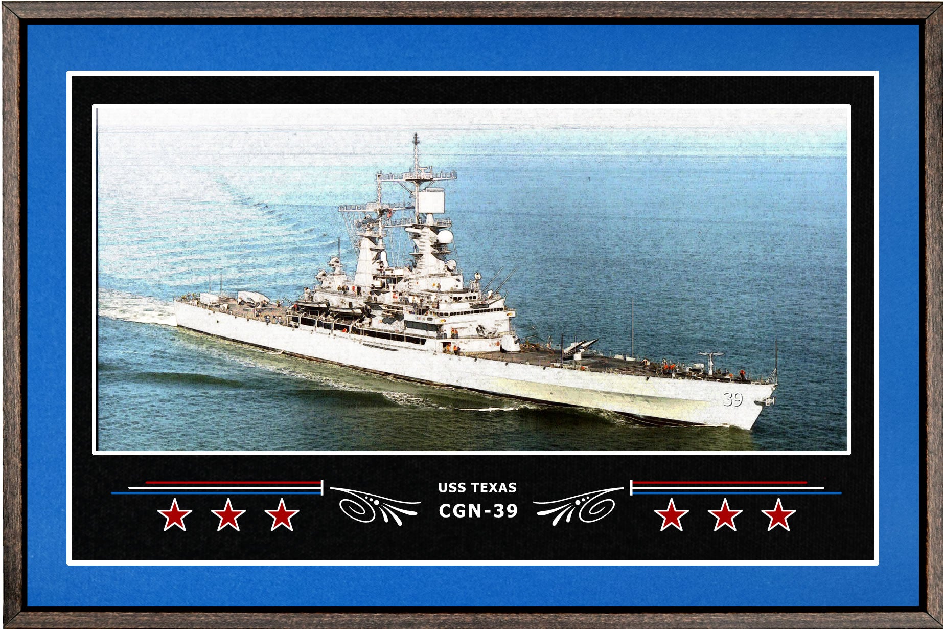 USS TEXAS CGN 39 BOX FRAMED CANVAS ART BLUE