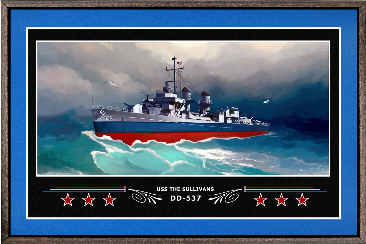 USS THE SULLIVANS DD 537 BOX FRAMED CANVAS ART BLUE