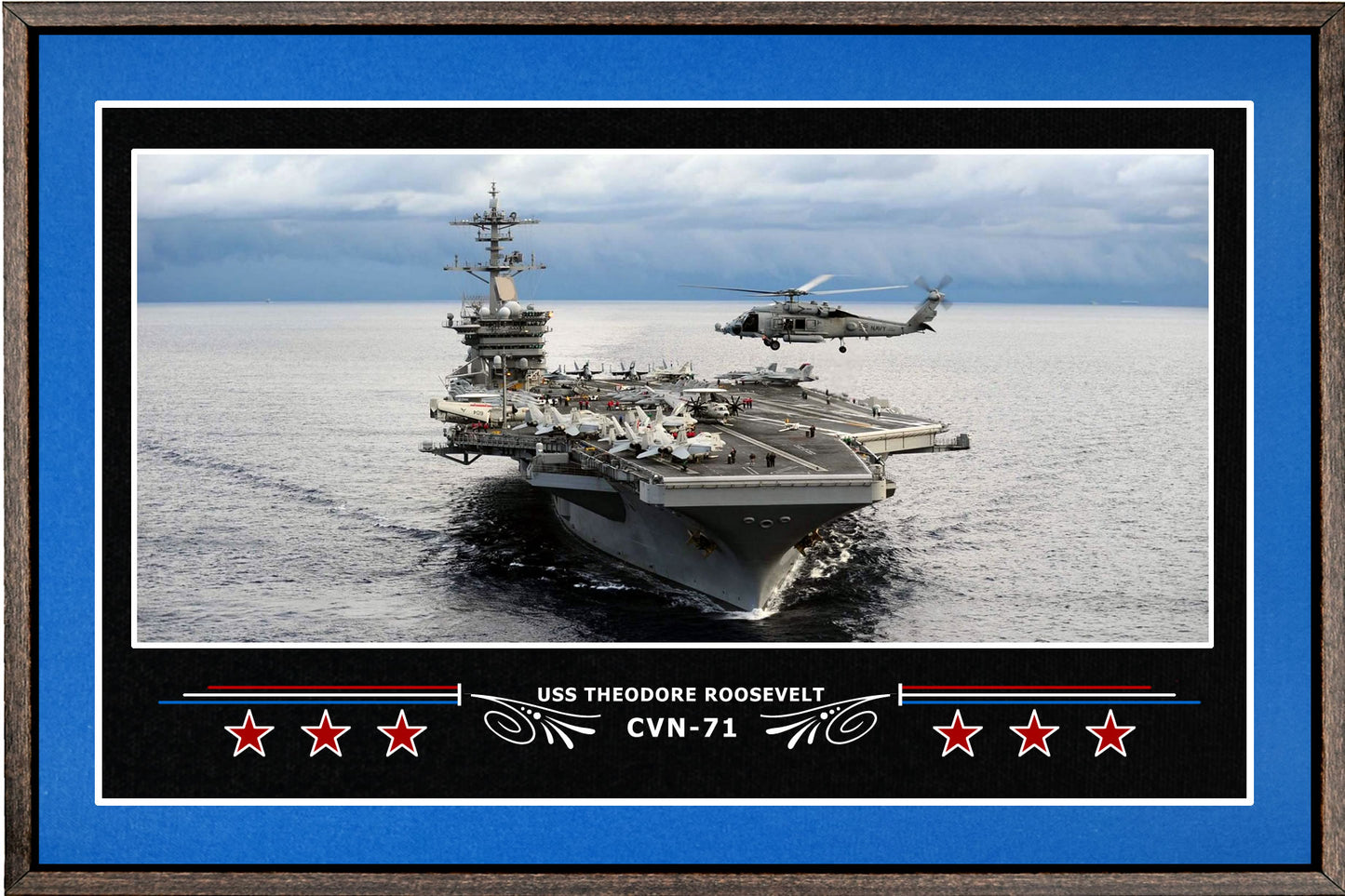 USS THEODORE ROOSEVELT CVN 71 BOX FRAMED CANVAS ART BLUE