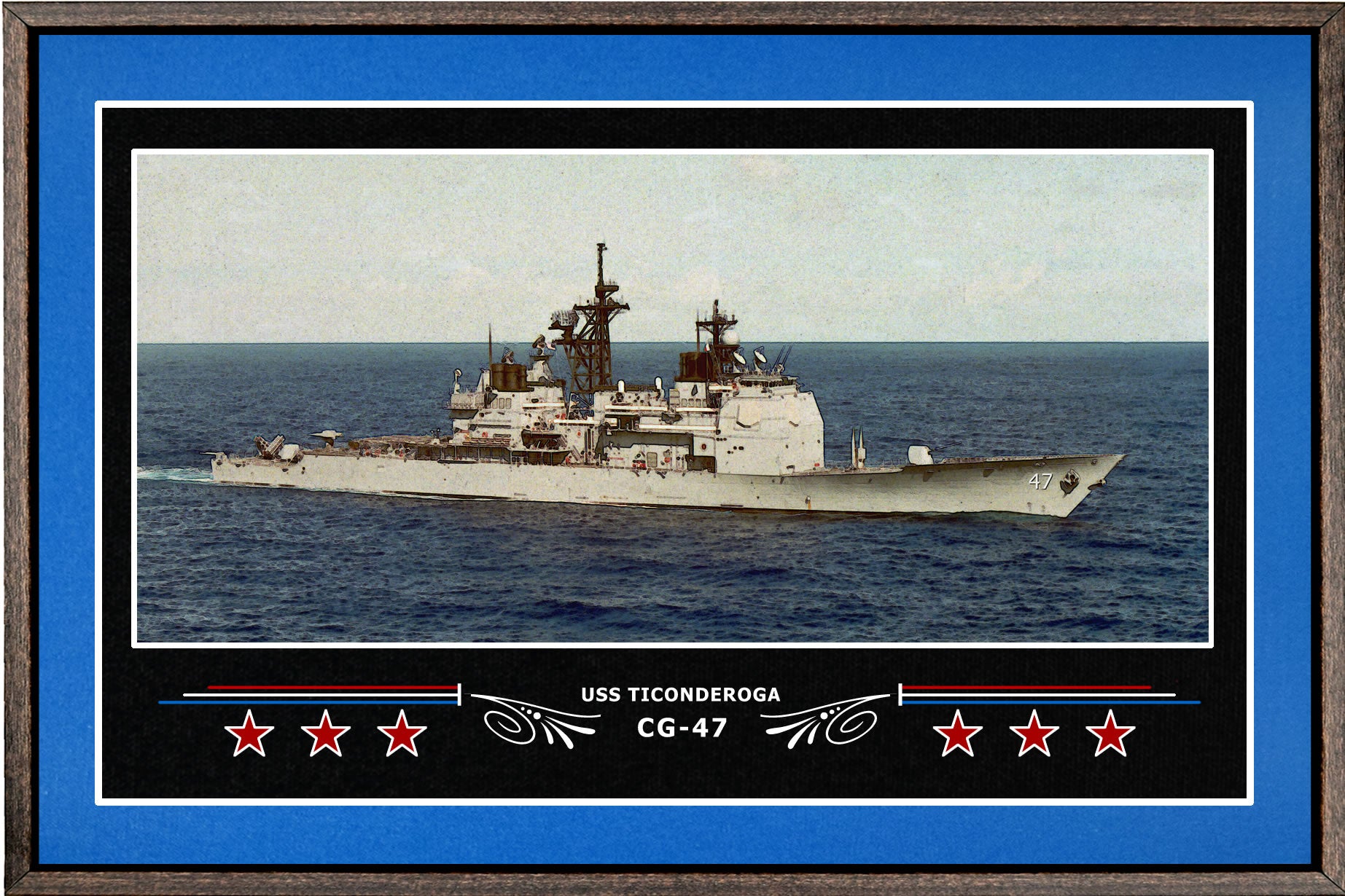 USS TICONDEROGA CG 47 BOX FRAMED CANVAS ART BLUE