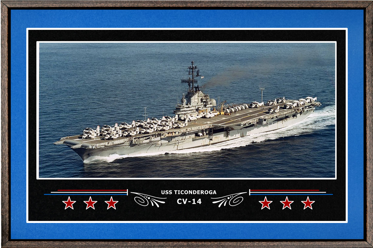 USS TICONDEROGA CV 14 BOX FRAMED CANVAS ART BLUE