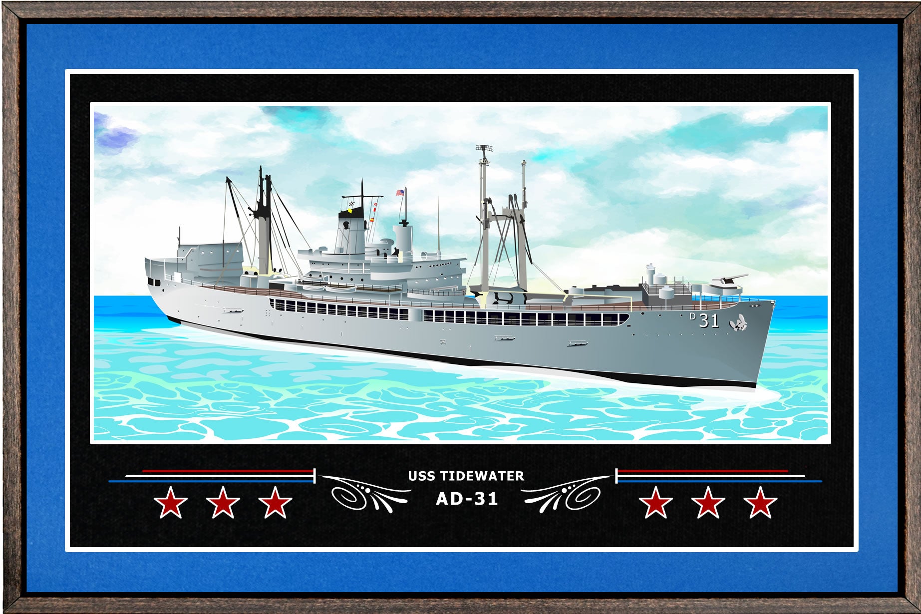 USS TIDEWATER AD 31 BOX FRAMED CANVAS ART BLUE