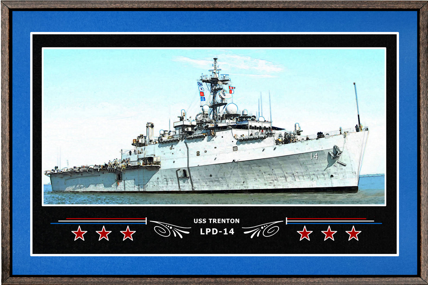 USS TRENTON LPD 14 BOX FRAMED CANVAS ART BLUE