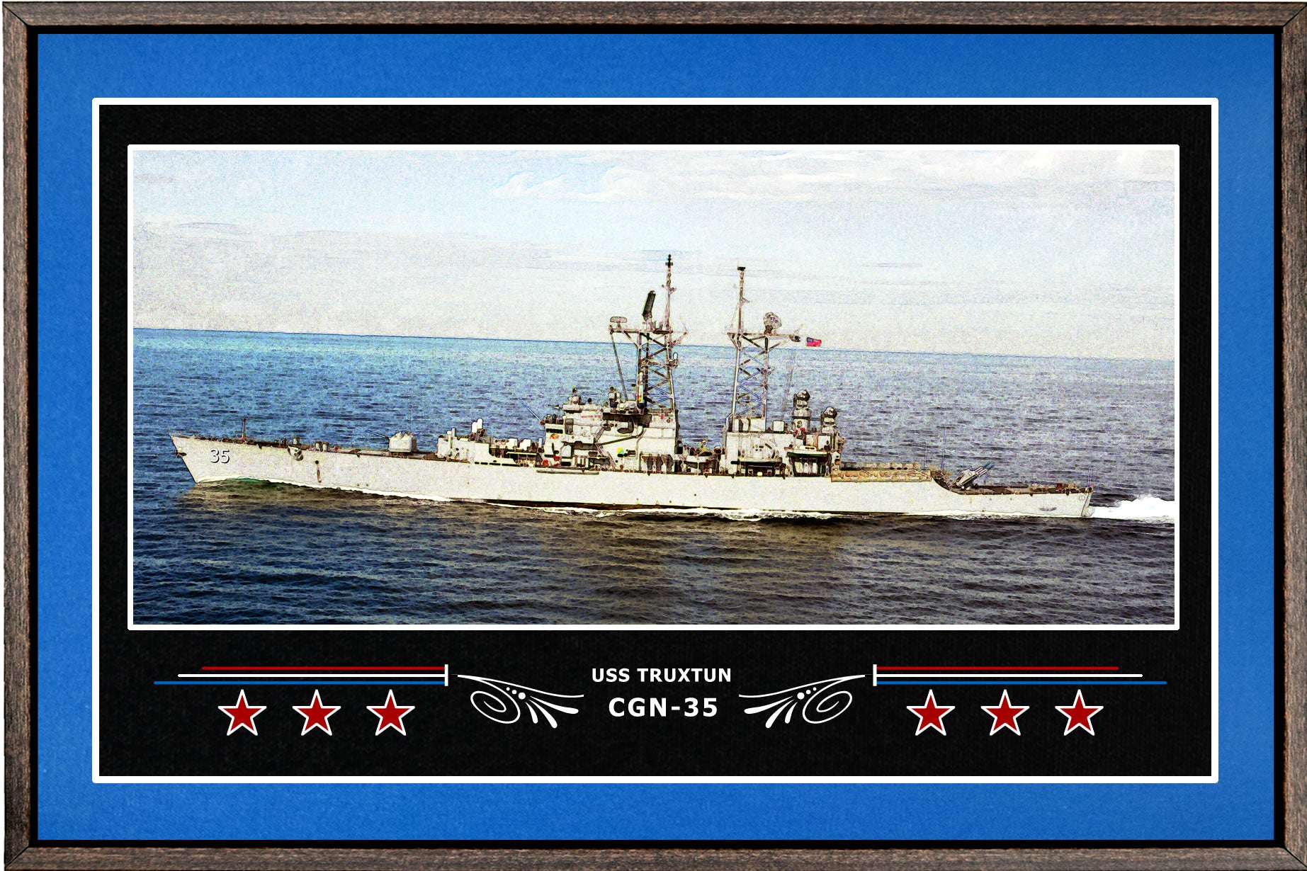 USS TRUXTUN CGN 35 BOX FRAMED CANVAS ART BLUE