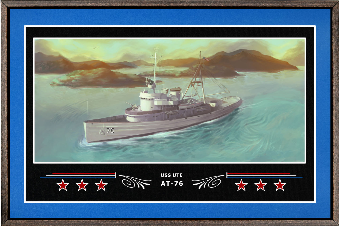 USS UTE AT 76 BOX FRAMED CANVAS ART BLUE