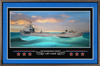 USS WAHKIAKUM COUNTY LST 1162 BOX FRAMED CANVAS ART BLUE