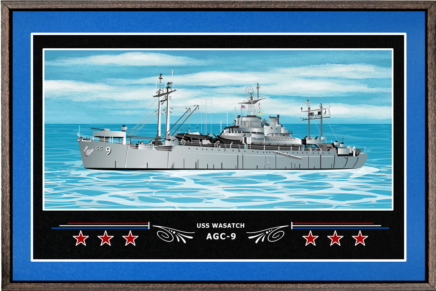 USS WASATCH AGC 9 BOX FRAMED CANVAS ART BLUE