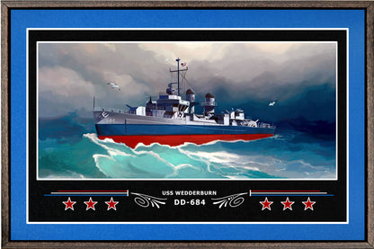 USS WEDDERBURN DD 684 BOX FRAMED CANVAS ART BLUE
