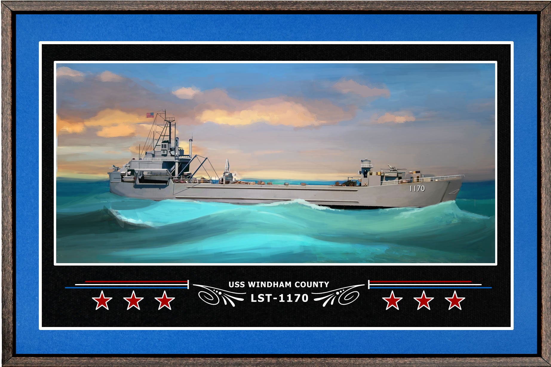 USS WINDHAM COUNTY LST 1170 BOX FRAMED CANVAS ART BLUE