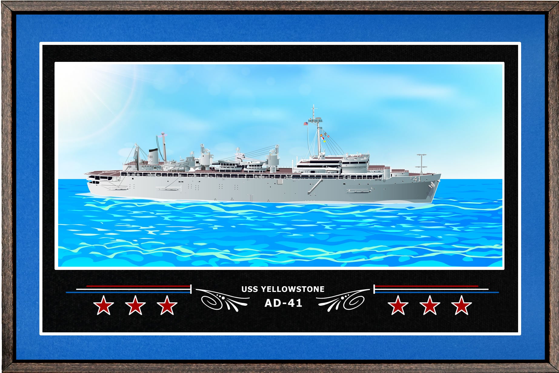 USS YELLOWSTONE AD 41 BOX FRAMED CANVAS ART BLUE