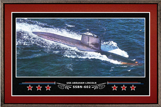 USS ABRAHAM LINCOLN SSBN 602 BOX FRAMED CANVAS ART BURGUNDY
