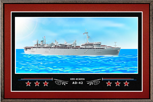 USS ACADIA AD 42 BOX FRAMED CANVAS ART BURGUNDY