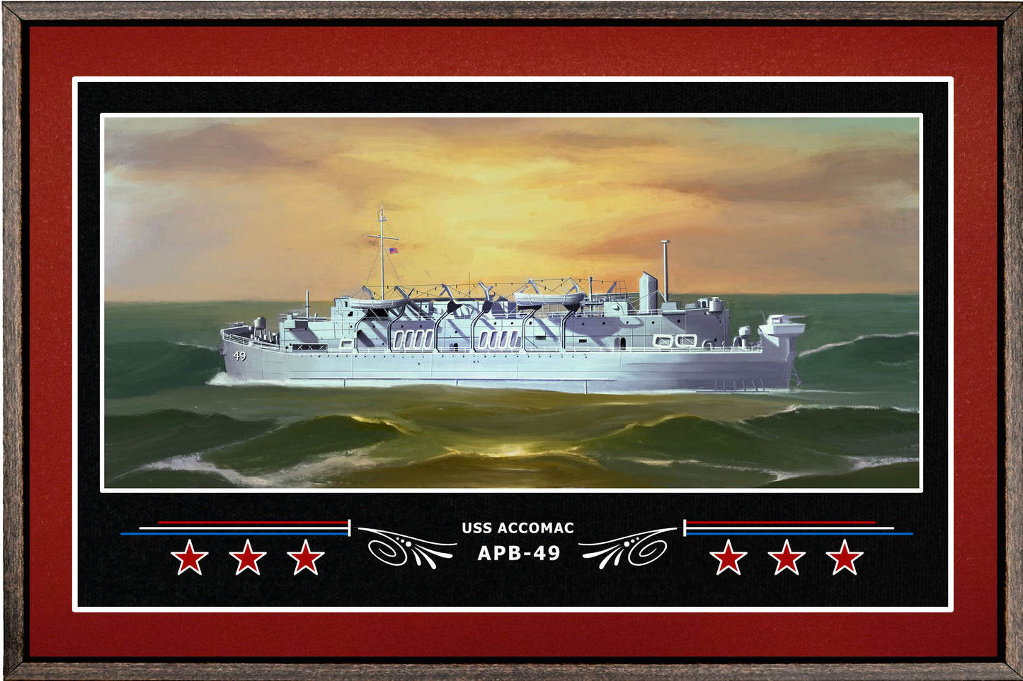USS ACCOMAC APB 49 BOX FRAMED CANVAS ART BURGUNDY