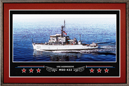 USS AGGRESSIVE MSO 422 BOX FRAMED CANVAS ART BURGUNDY