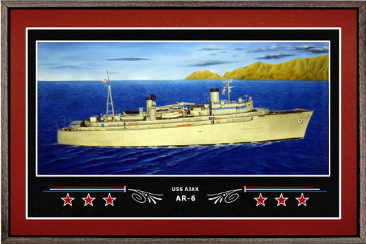 USS AJAX AR 6 BOX FRAMED CANVAS ART BURGUNDY