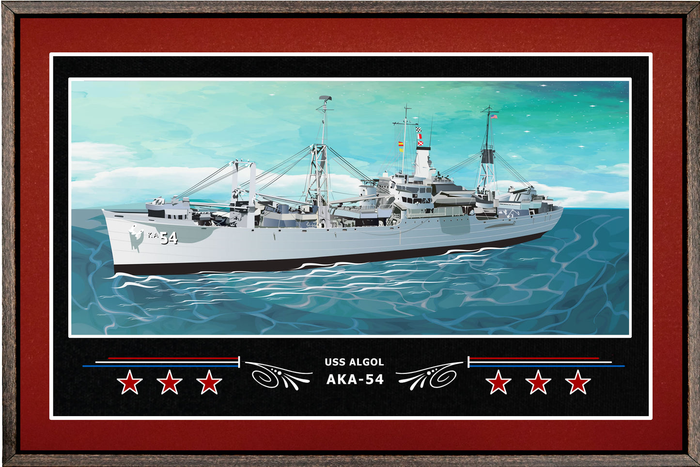 USS ALGOL AKA 54 BOX FRAMED CANVAS ART BURGUNDY