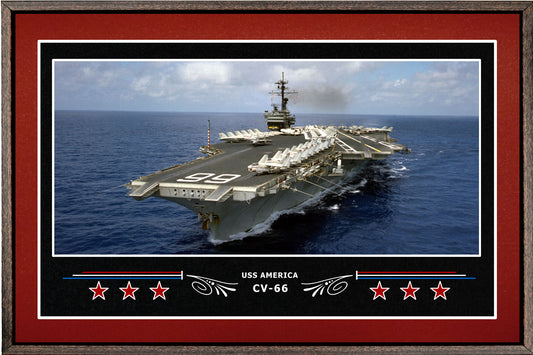 USS AMERICA CV 66 BOX FRAMED CANVAS ART BURGUNDY