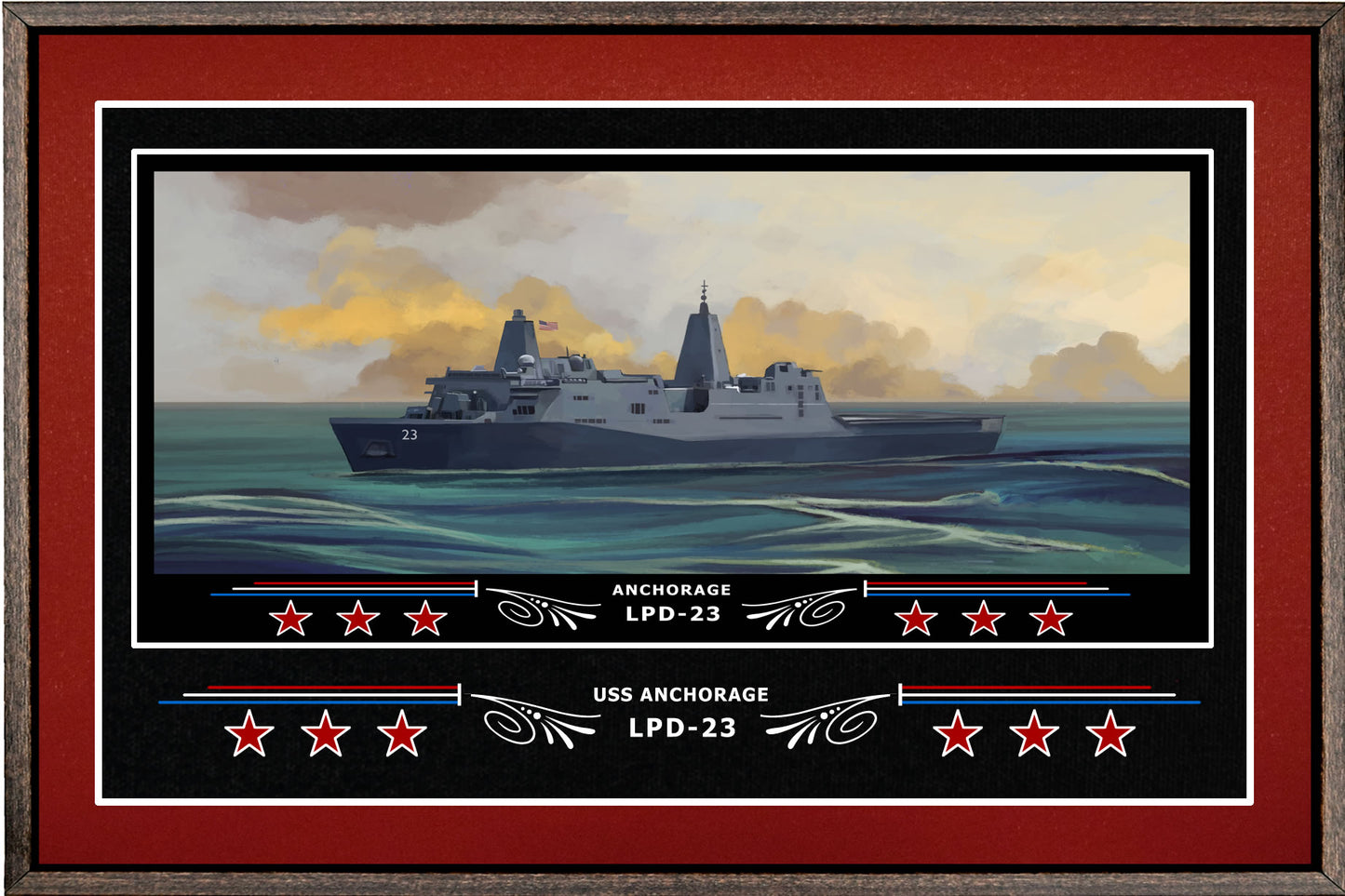 USS ANCHORAGE LPD 23 BOX FRAMED CANVAS ART BURGUNDY