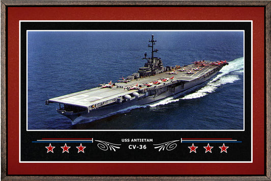 USS ANTIETAM CV 36 BOX FRAMED CANVAS ART BURGUNDY