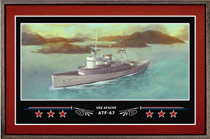 USS APACHE ATF 67 BOX FRAMED CANVAS ART BURGUNDY