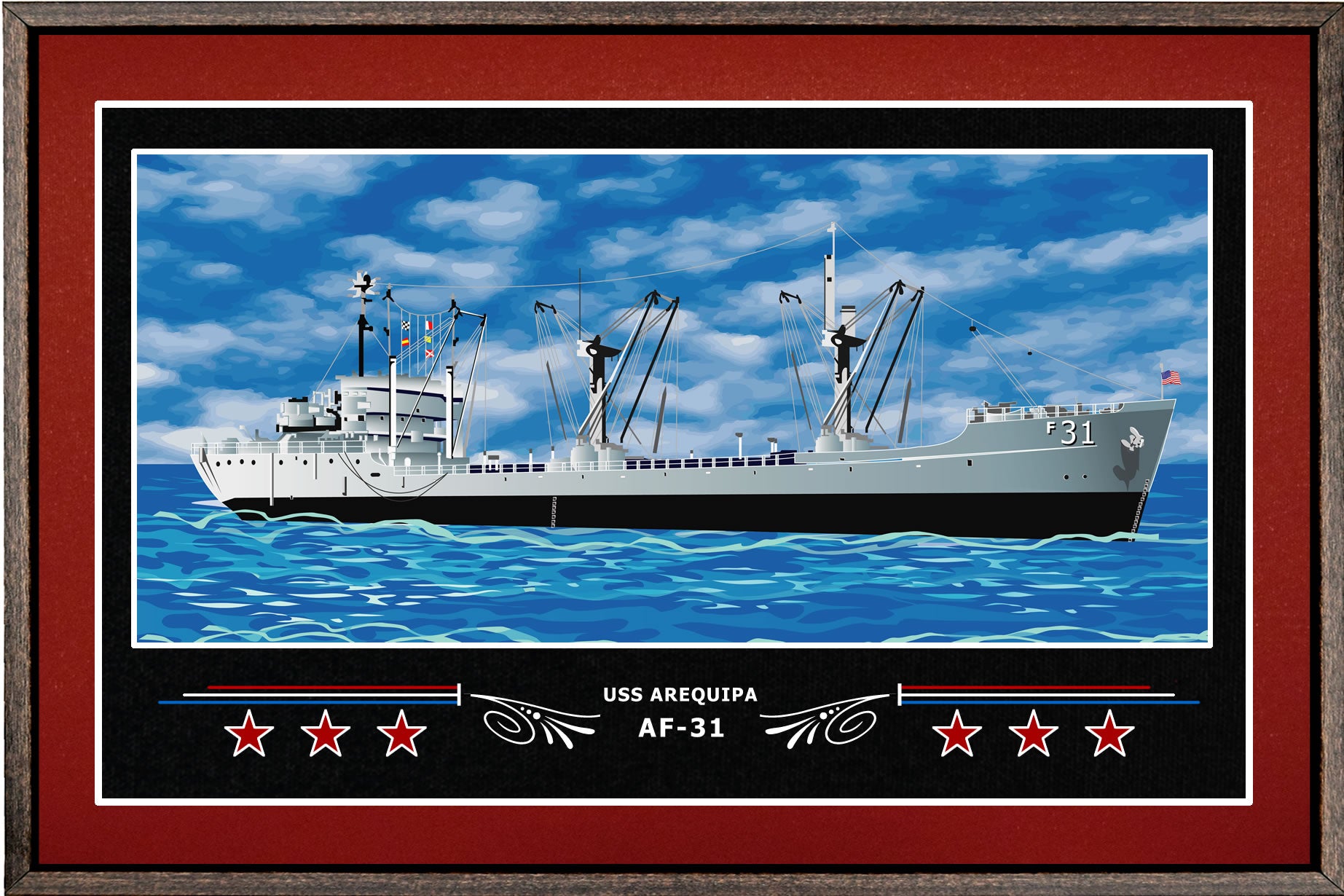 USS AREQUIPA AF 31 BOX FRAMED CANVAS ART BURGUNDY