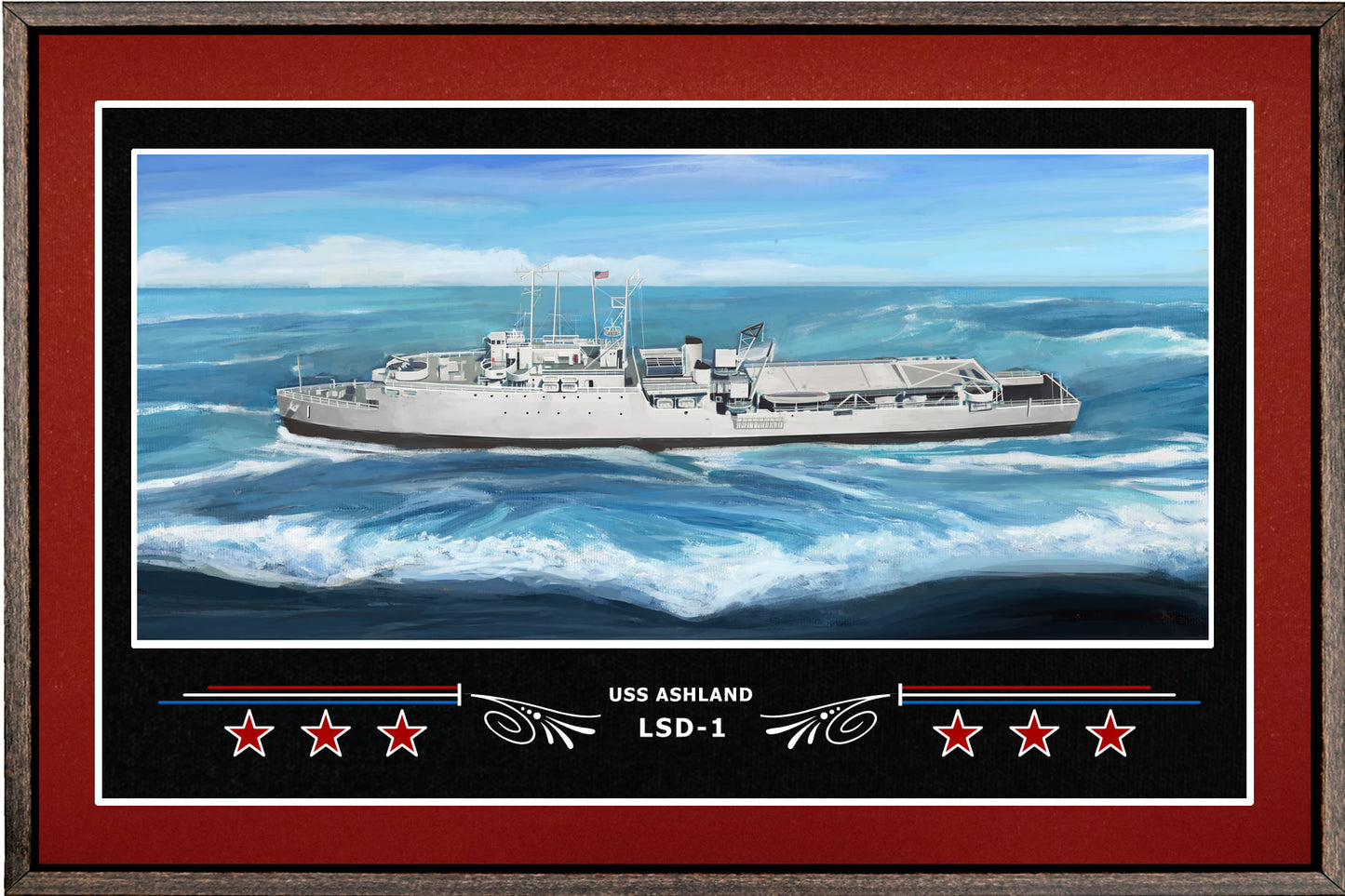USS ASHLAND LSD 1 BOX FRAMED CANVAS ART BURGUNDY