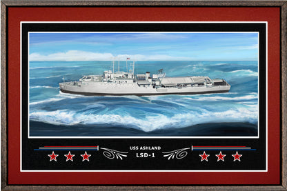 USS ASHLAND LSD 1 BOX FRAMED CANVAS ART BURGUNDY